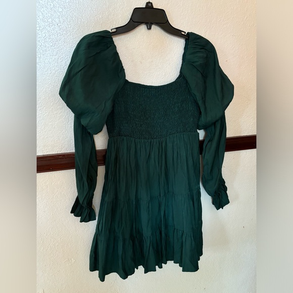 Emerald Green Puff Sleeve Sun Dress - Size S - Picture 2 of 2
